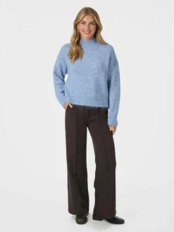 Paulina Fluffy Knit Striktrøje, Dusty Blue, 38