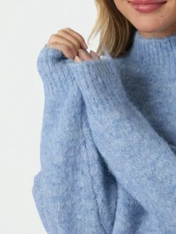 Paulina Fluffy Knit Striktrøje, Dusty Blue, 38