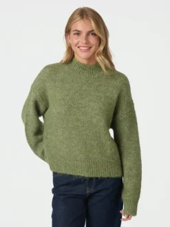 Paulina Fluffy Knit Striktrøje, Dusty Green, 40