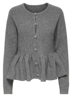 Piruet Peplum Cardigan, Light Grey Melange, M