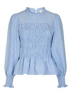 Possa Twist Stripe Bluse, Light Blue, 34