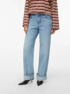 Rena Wide Fold Up Jeans, Light Blue Denim, W32/L32