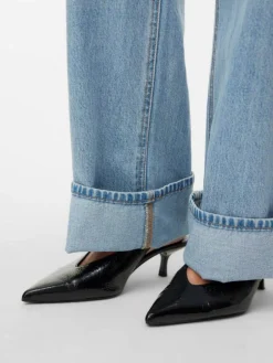 Rena Wide Fold Up Jeans, Light Blue Denim, W32/L32