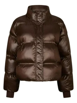 Rhea Shiny Puffer Jakke, Dark Brown, 34