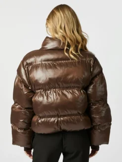 Rhea Shiny Puffer Jakke, Dark Brown, 34