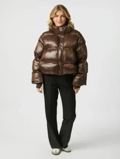 Rhea Shiny Puffer Jakke, Dark Brown, 34
