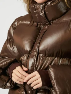 Rhea Shiny Puffer Jakke, Dark Brown, 34