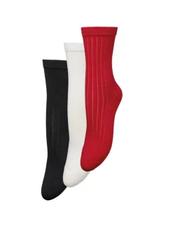 Rib Glitter 3-pak Strømper, Black/Silver/Red, 39/41