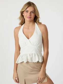 Ribbi Halter Neck Top, White, 36