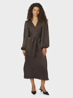 Rimini Heavy Sateen Kjole, Dark Brown, 38