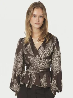 Rista Paisley Drop Bluse, Dark Brown, 36