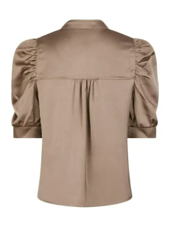 Roella Heavy Sateen Bluse, Dark Taupe, 40