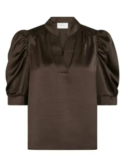 Roella Heavy Sateen Bluse, Dark Brown, 42