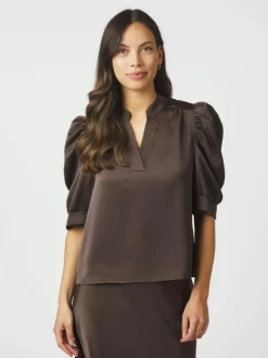 Roella Heavy Sateen Bluse, Dark Brown, 42