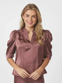 Roella Heavy Sateen Bluse, Dark Rose, 36