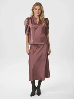 Roella Heavy Sateen Bluse, Dark Rose, 36