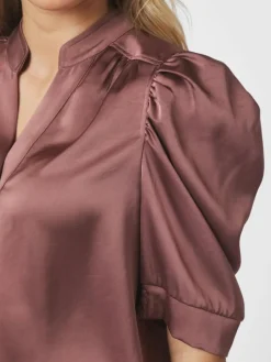 Roella Heavy Sateen Bluse, Dark Rose, 36