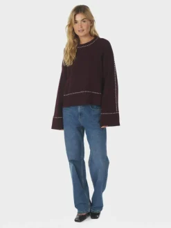 Roeme Knit Stitch Striktrøje, Wine, 42