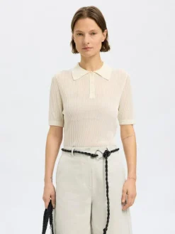 Rose Structure Knit Bluse, Snow White, L