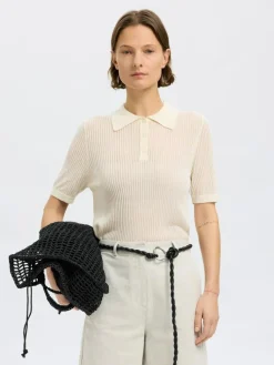 Rose Structure Knit Bluse, Snow White, L