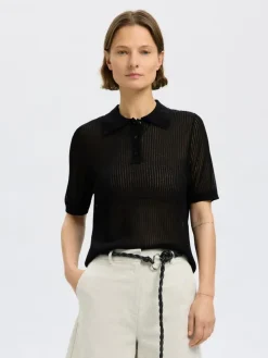 Rose Structure Knit Bluse, Black, M