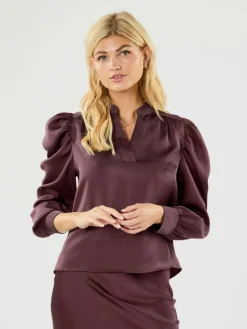 Rosslyn Heavy Sateen Bluse, Burgundy, 34