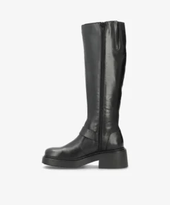 Saddle Long Buckle Støvler, Black Leather, 37