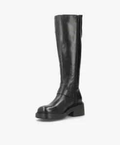 Saddle Long Buckle Støvler, Black Leather, 37