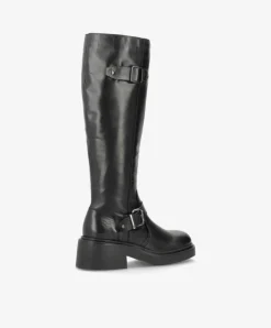Saddle Long Buckle Støvler, Black Leather, 37