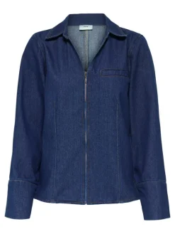 Sally Zip Denimskjorte, Dark Blue Denim, M