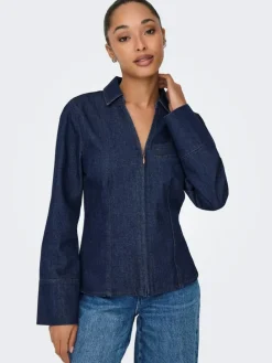 Sally Zip Denimskjorte, Dark Blue Denim, M