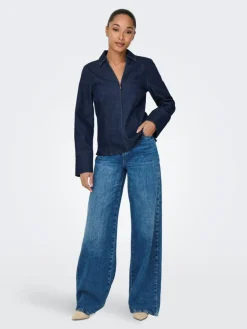 Sally Zip Denimskjorte, Dark Blue Denim, M