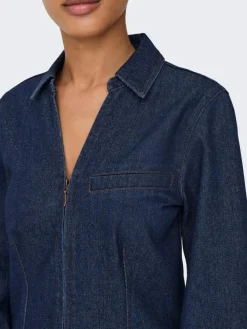 Sally Zip Denimskjorte, Dark Blue Denim, M