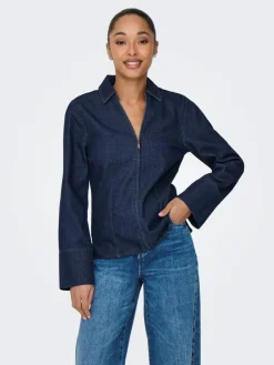 Sally Zip Denimskjorte, Dark Blue Denim, M