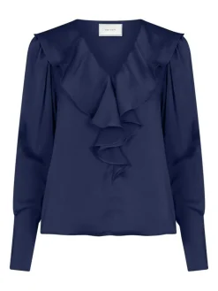 Sandie Sateen Bluse, Navy, 38