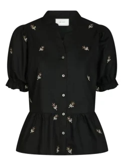 Savy Flower Emb Bluse, Black, 36