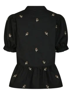 Savy Flower Emb Bluse, Black, 36