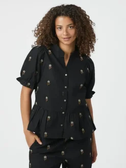 Savy Flower Emb Bluse, Black, 36