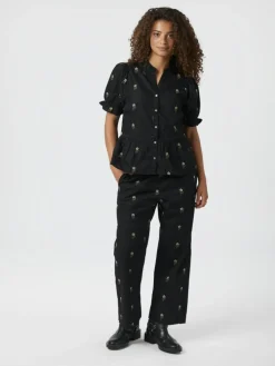 Savy Flower Emb Bluse, Black, 36