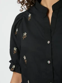 Savy Flower Emb Bluse, Black, 36