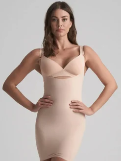 Sculpting Open Bust Underkjole, Beige, XL
