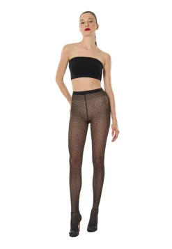 Shimmer Effect Tights, Black/Silver Lurex, L