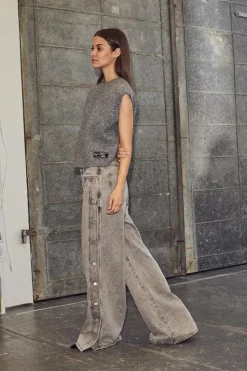 Side Panel Button Jeans, Light Grey, L