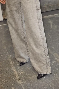 Side Panel Button Jeans, Light Grey, L