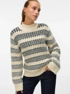 Skye Highneck Striktrøjer, Birch/Black, M