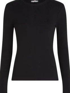 Slim Pointelle Langærmet T-shirt, Black, S