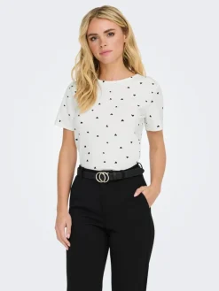 Sofia Print T-shirt, Cloud Dancer Black Hearts, M