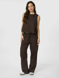 Sonar Linen Bukser, Dark Brown, 34