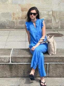 Sonar Linen Bukser, Dusty Blue, 40