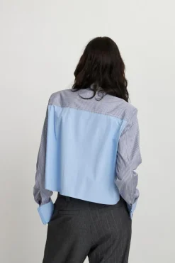 Stribet Cropped Skjorte, Blue Stripes, 42